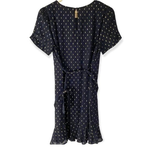 Eclair Navy & Gold Polka Dot Short Sleeve Dress S Academia Preppy Office - Picture 2 of 3